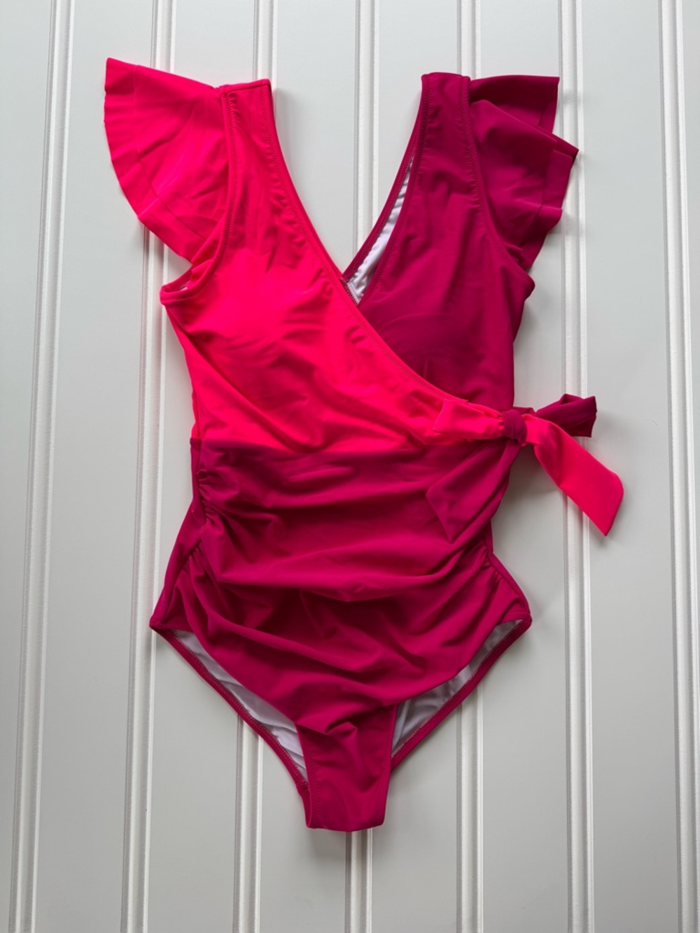 Blooming Jelly V-Neck Tummy Control One Piece Ruffle Color Block Wrap Swimsuit